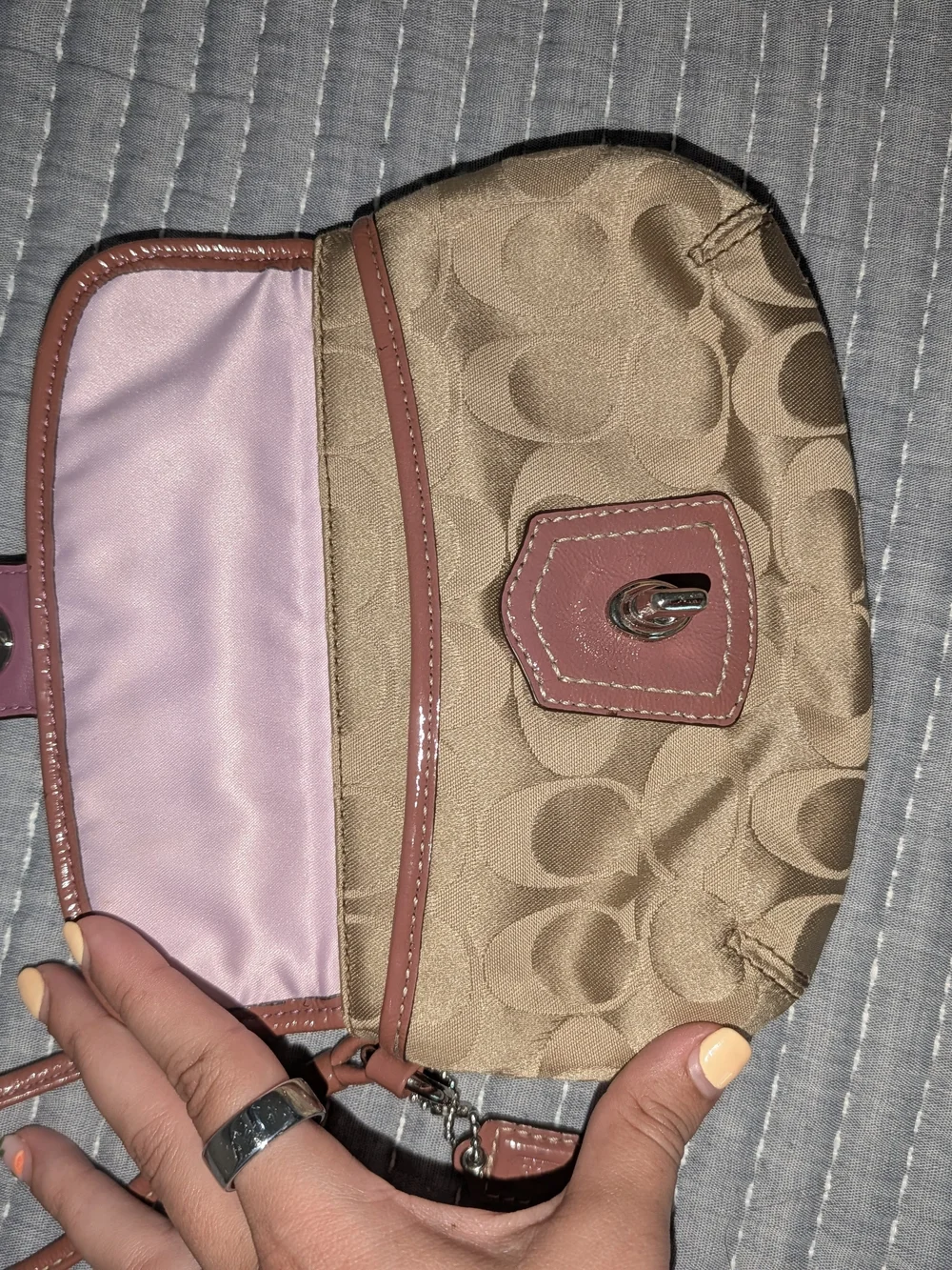 Coach Beige and Pink Signature Wristlet Phone Case - Coach
